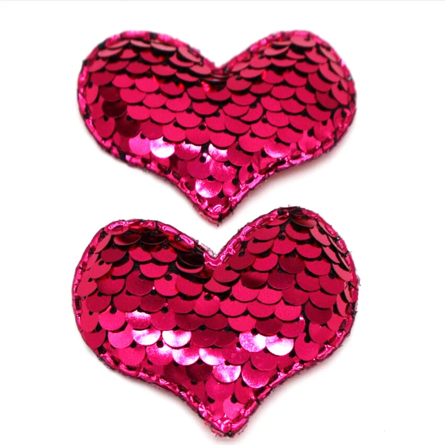 20PCS 5.5mmx 4.4mm multicolor reversible sequined heart patch hairpin glitter DIY crafts decoration mix cloth paste  aste fashio