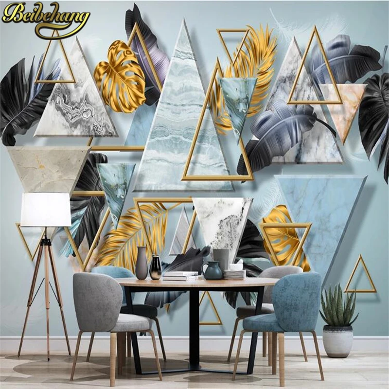 

Custom Nordic golden tropical plant leaves wallpapers for living room papel parede background 3D wall paper painting Stickers