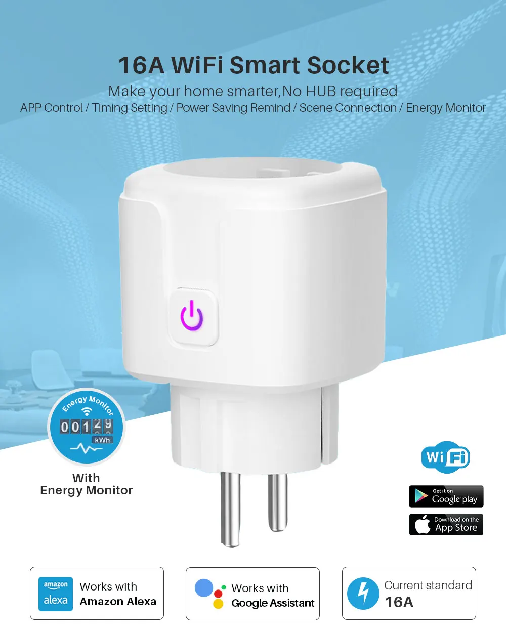 EU Smart Wifi energy Power meter Plug con Power Monitor Smart Home Wifi presa Wireless funziona wattmetro