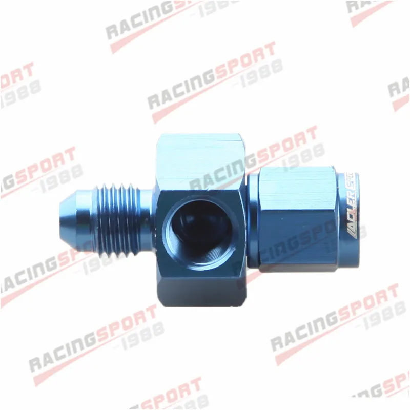 

4AN Male To 4AN Female With 1/8" NPT Gauge Port Adapter Fuel Blue