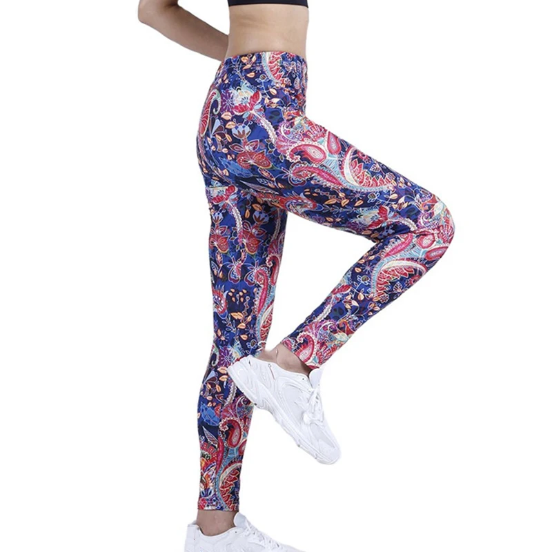 NDUCJSI damskie kwiatowe kolorowe kobiece elastyczne legginsy spodnie z wysokim stanem spodnie Push Up Fitness legginsy Running Sexy Workout