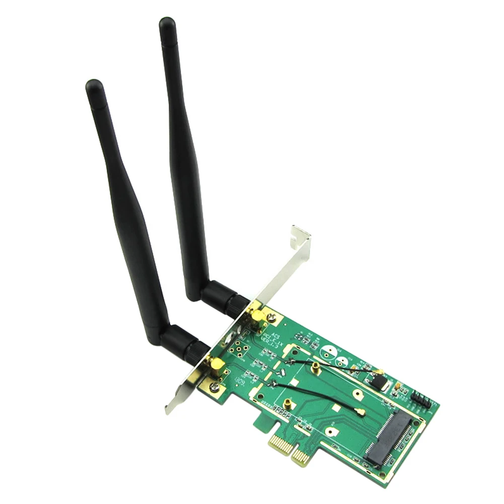 Wireless WiFi Network Card Mini PCI Express PCI-E to PCI-E 1X Desktop Adapter Bluetooth-compatible Converter with 2 Antenna
