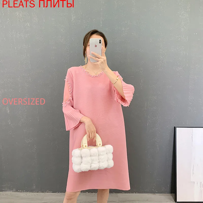 

Miyake Pleated Dress Spring and Summer New Large Size A-line Base Dresses Pleats Women's Clothing Vestidos Robe Femme Vetem