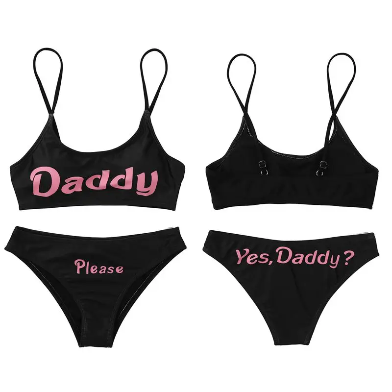 2020 Womens Yes Daddy Baby Lover Bra Crop Tops with Briefs Lingerie Exotic Set Anime Cosplay Costumes Babydoll Bikini Swimwear