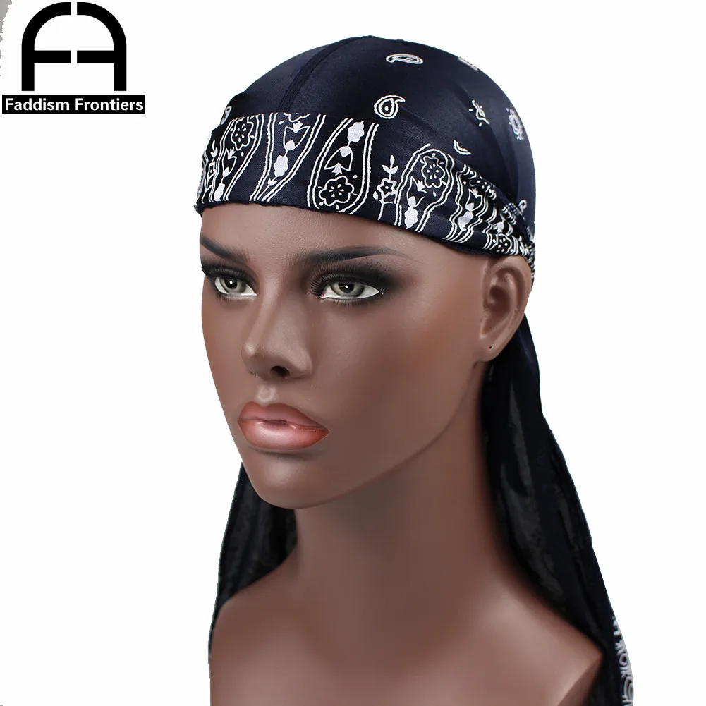 Premium Herren Seide Durag Paisley Design Druck Seidige Durags Lange Träger Kopfbedeckung Kopftuch Wellenkappe Headwrap Durags – Detail 2