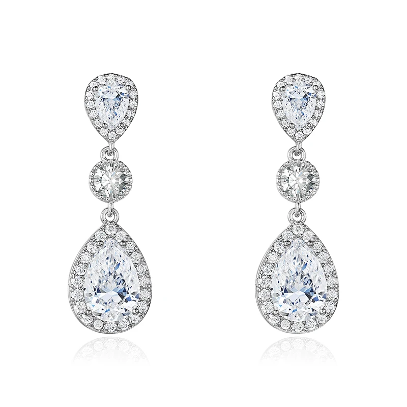 WEIMANJINGDIAN Brand Halo Pear Cut Cubic Zirconia CZ Crystal Drop Earrings for Bride or Bridesmaid's Jewelry