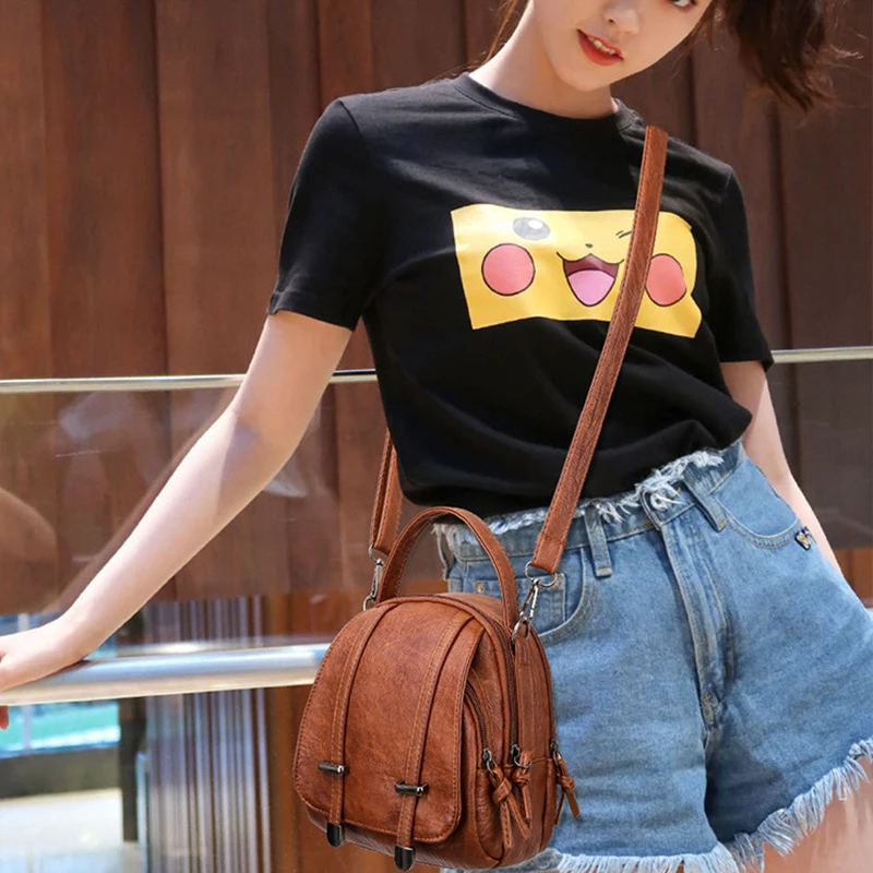 Multifunktionale Weiche PU Leder Kleine Schulter Tasche Für Frauen Vintage Mode Umhängetasche Weibliche Geldbörse Handy Handtasche – Detail 6