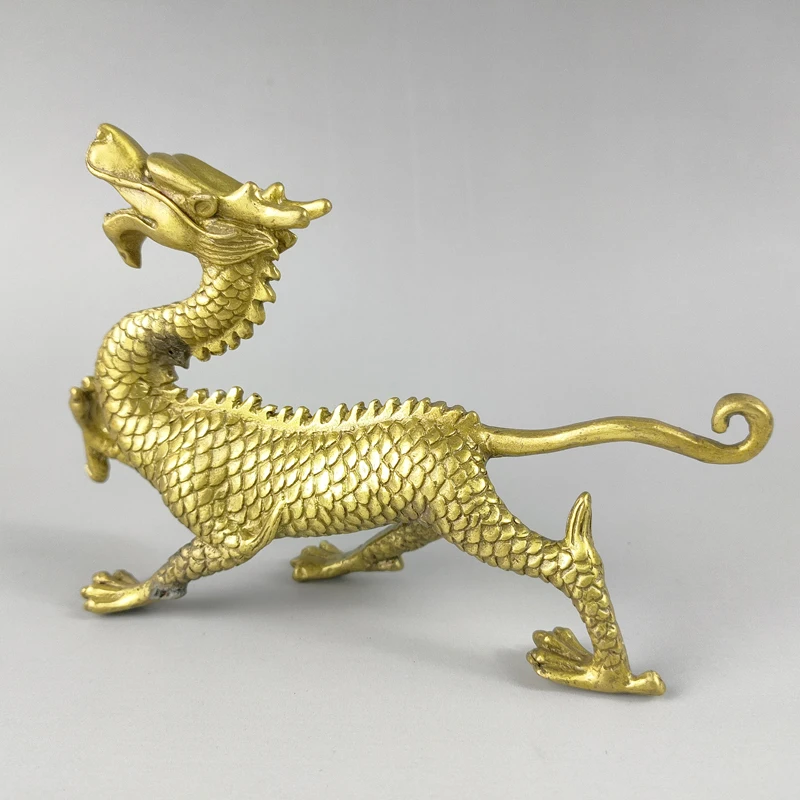 Exquisite Collectible Home Decoration Old-style Brass Lifelike Divine Beast Dragon in Ancient Chinese Mythology Noble Statue