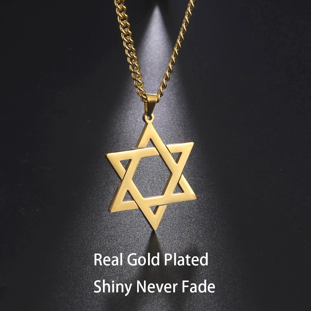 Men Women Trendy Magen David Star Pendant Necklace Israel Jewish Stainless Steel Chain Star of David Cross Charm Choker Jewelry