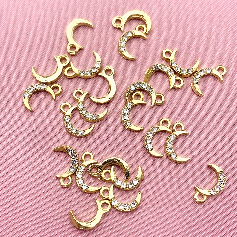 

10Pcs/Set Gold Color Cute Mini Moon Rhinestone Pendants Accessories Charms For Making DIY Earrings Necklaces Jewelry Material
