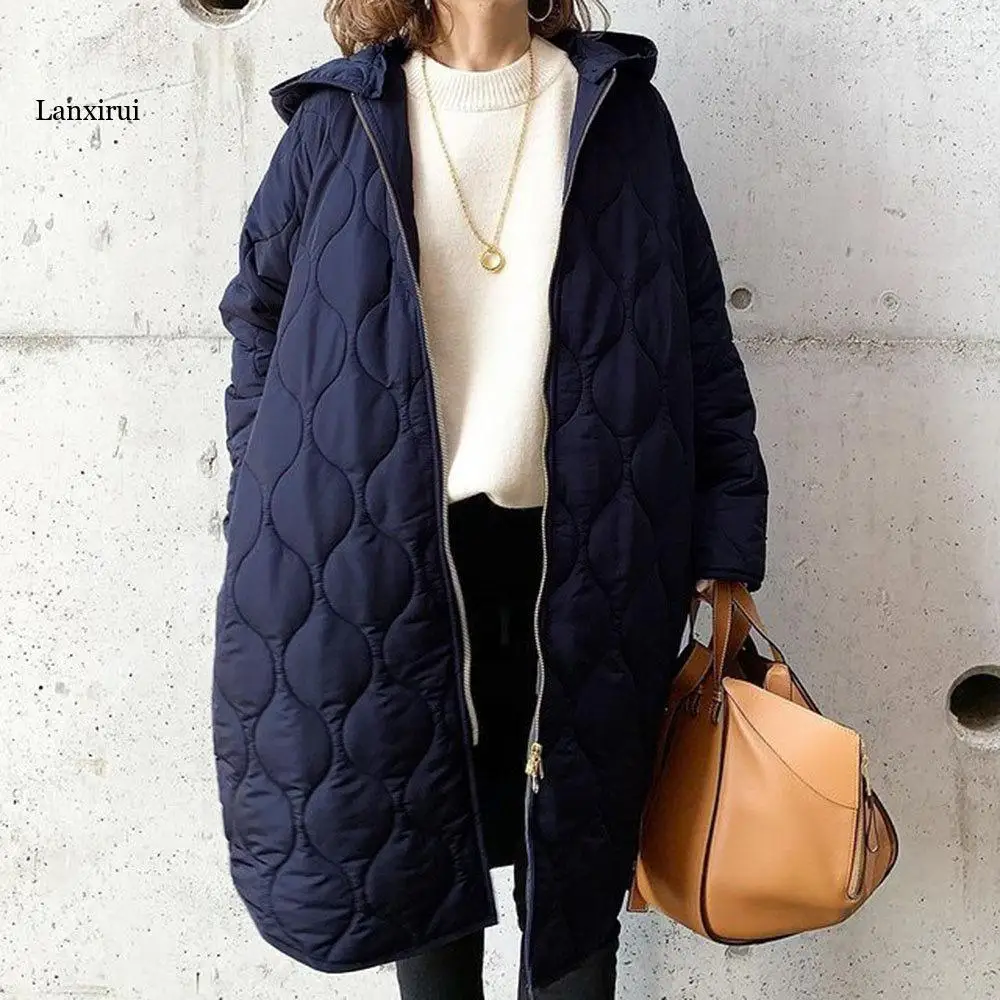 Abrigo de gran tamaño para mujer, chaqueta informal de manga larga, ropa de calle cálida, Parka acolchada de algodón, chaquetas acolchadas, Otoño e