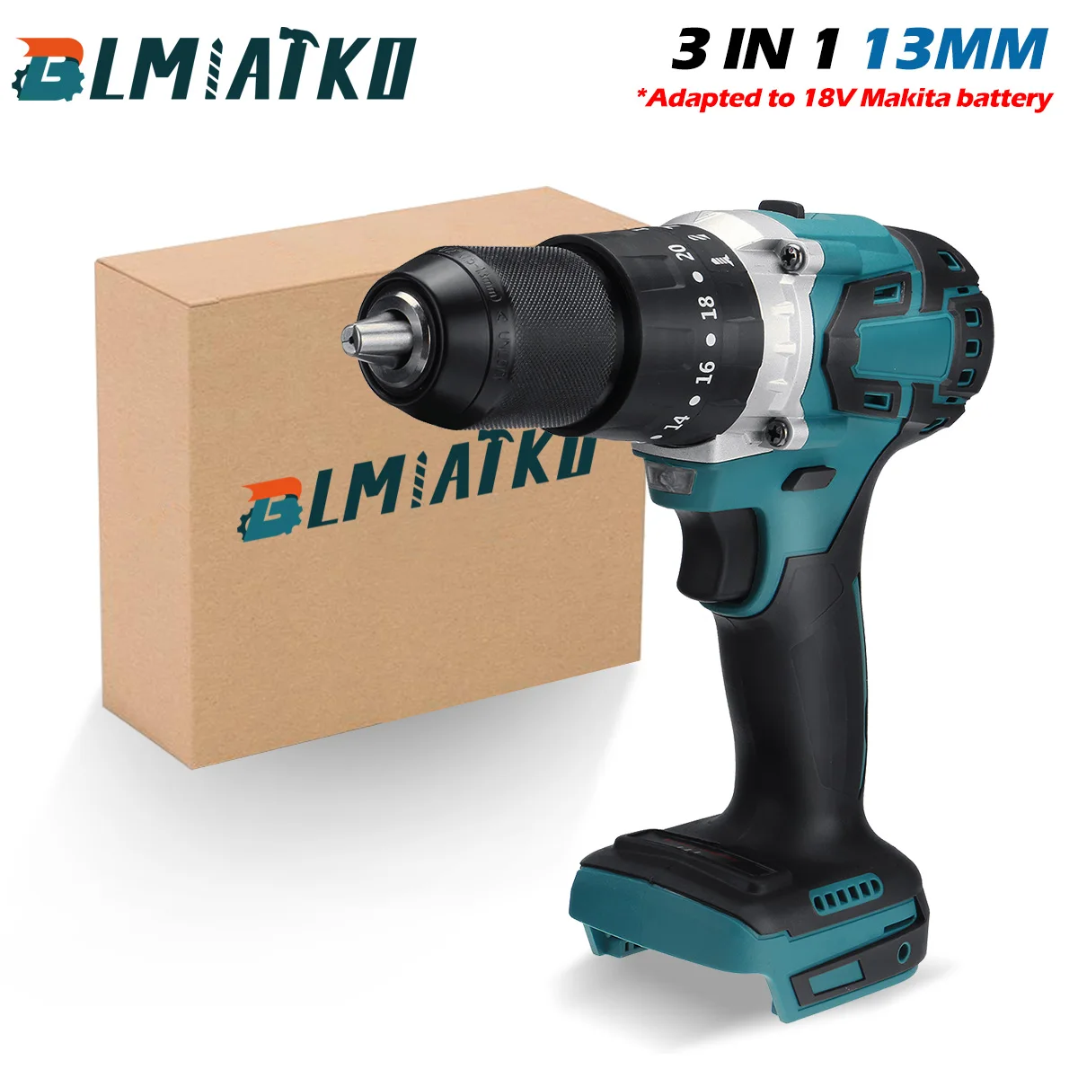

BLMIATKO 3 in 1 13mm Brushless Electric Drill Hammer 2 Speed Screwdriver 20+3 Torque Impact Drill Tools for Makita 18V Battery