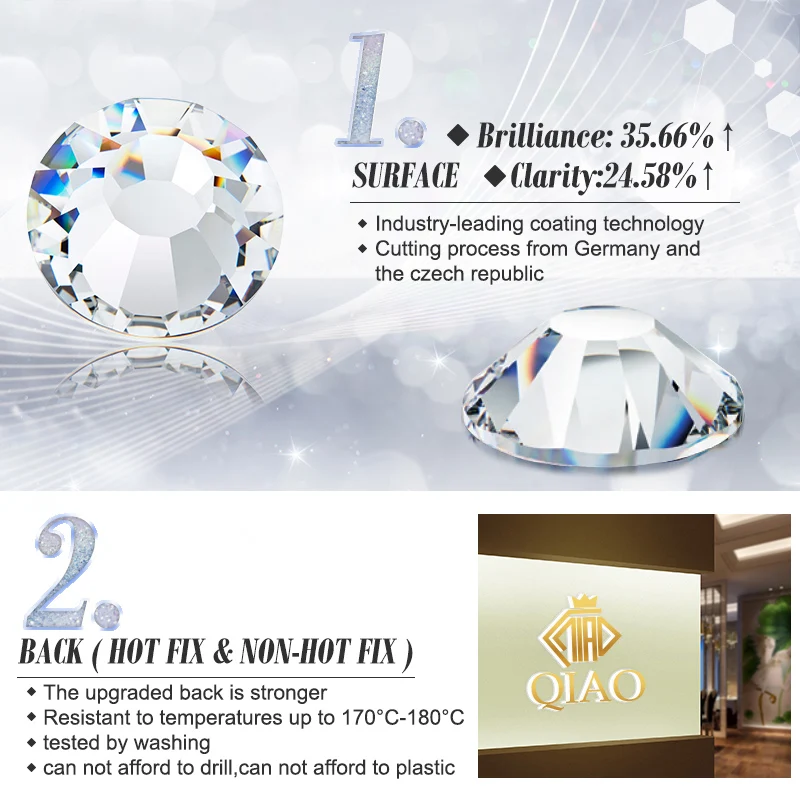 Qiao Plaksteen Sapphire Rhinestones Crystal Glitter Lijm Op Gems Steen Hotfix Strass Steentjes Kleding Decoraties Accessoires