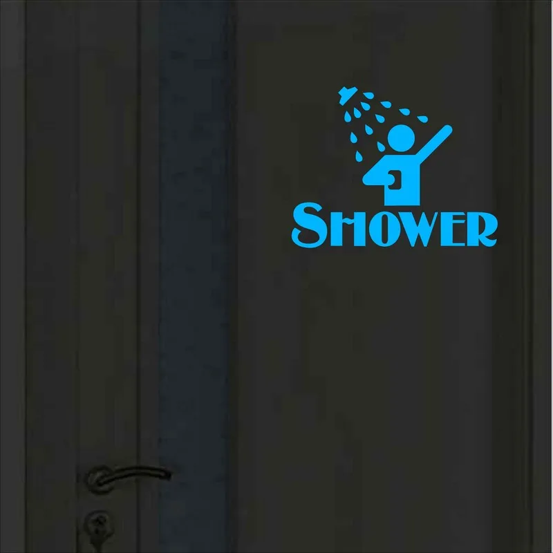 Funny Shower Room Door Sticker Glow in the Dark Bathroom Sign Wall Decal Toilet Washing Room Bath Room DIY Luminous Decoration