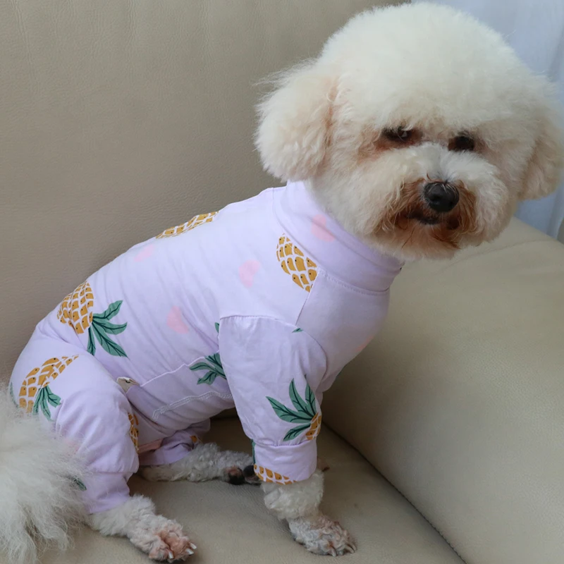 Pet Dog Jumpsuit Thin Printed Overalls 100%Cotton Puppy Clothes Protect Belly Pajamas For Small Dogs Chihuahua Poodle Home Wear