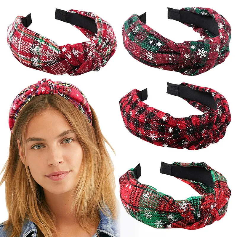 Christmas Hair Bands for Women Girl Vintage Check Stripe BowKnot Cross HeadBand Christmas Festival Decor Hair Band Headwear Gift