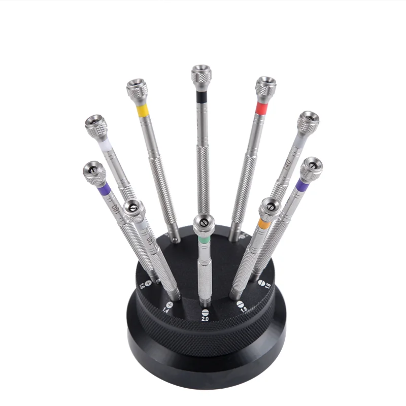 

10 Piece Miniature Watch and Jewelry Screwdriver Set on Rotating Stand Stainless Steel for Watchmakers