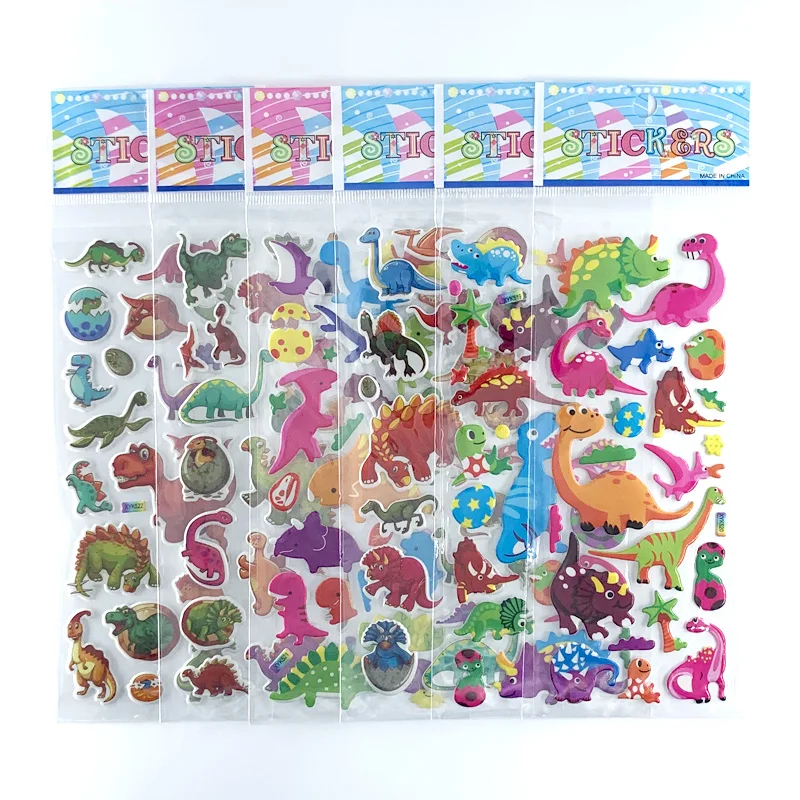 12 Sheets/Set 3D Cartoon Stickers Animal Dinosaur Pattern Bubble PVC DIY Scrapbook Sticker for Kids Boys Children Gifts