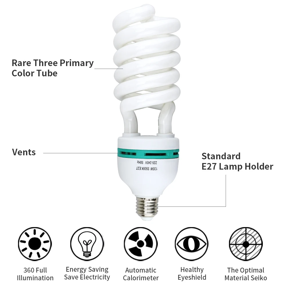 150W E27 Base Bright Photography Daylight Bulb Fluorescent Continuous Lighting Lamp For Softbox Photography Photo Shoot 135W 45W