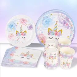Unicorn Birthday Party Decoration Kids Unicorn Disposable Tableware Plates Cups Napkins Baby Shower Girl Birthday Party Supplies