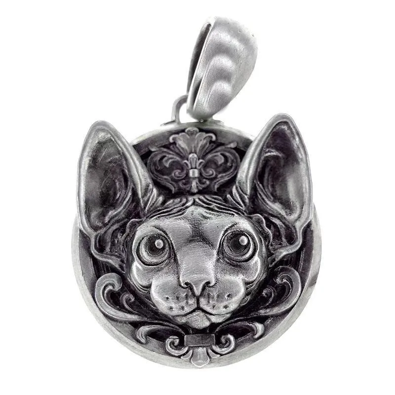 Vintage Silver Color Sphinx Cat Pendant Hand Carving Cat Pattern Pendant for Women Men Jewelry Fashion Accessories Xmas Gifts