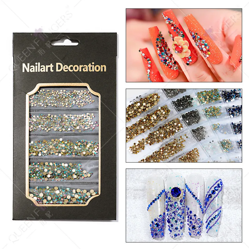 AB Color 3D Shiny DIY Gems New Charming Mix Style Crystal Flatback Glass Nail Art Rhinestones Jewelry Decor Set Tool