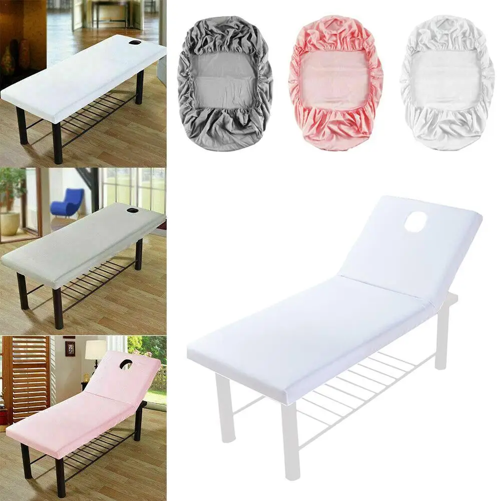 

Pure Color Massage Table Bed Fitted Sheet Elastic Full Cover Rubber Band Massage SPA Treatment Bed Cover With Face Breath Hole