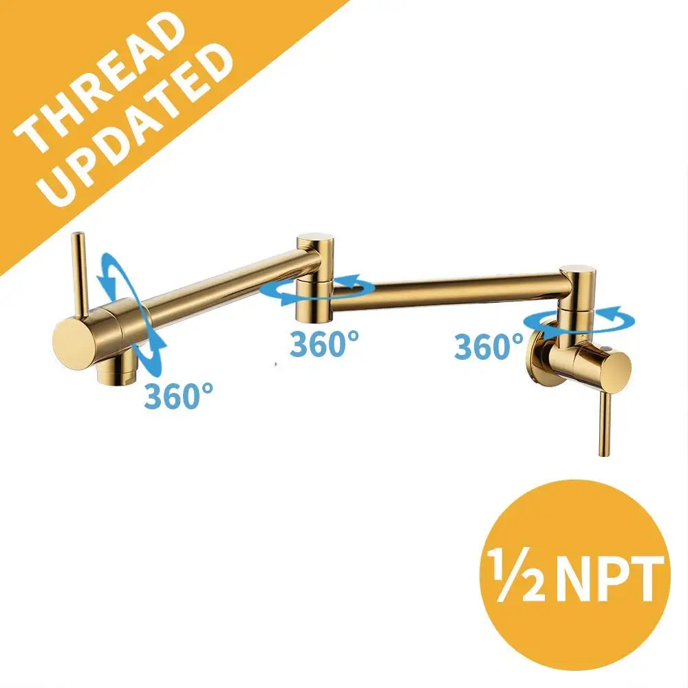 Imagem -05 - Torneira Dobrável Gold para Cozinha Torneira Dobrável sem Chumbo de Latão com Articulações Duplas Articulações Articuladas Suporte de Parede com Dois Punhos