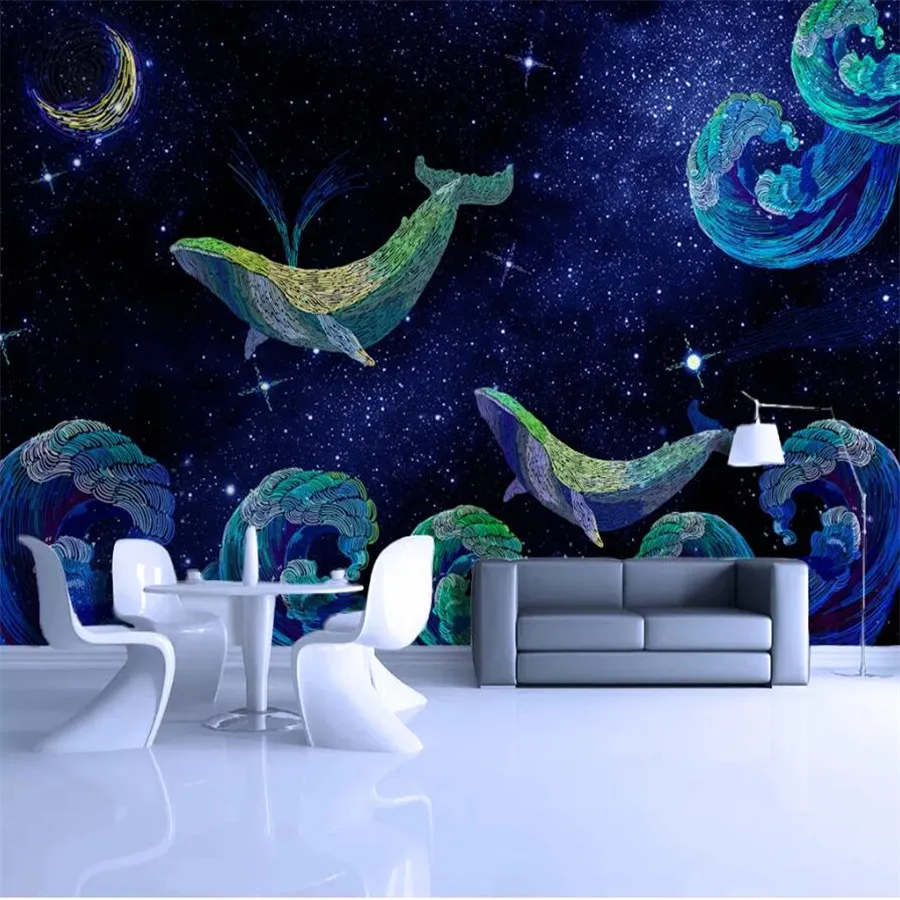 

Milofi custom 3D wallpaper mural starry sky whale wave children's room background wall for living room bedroom decoration wallpa