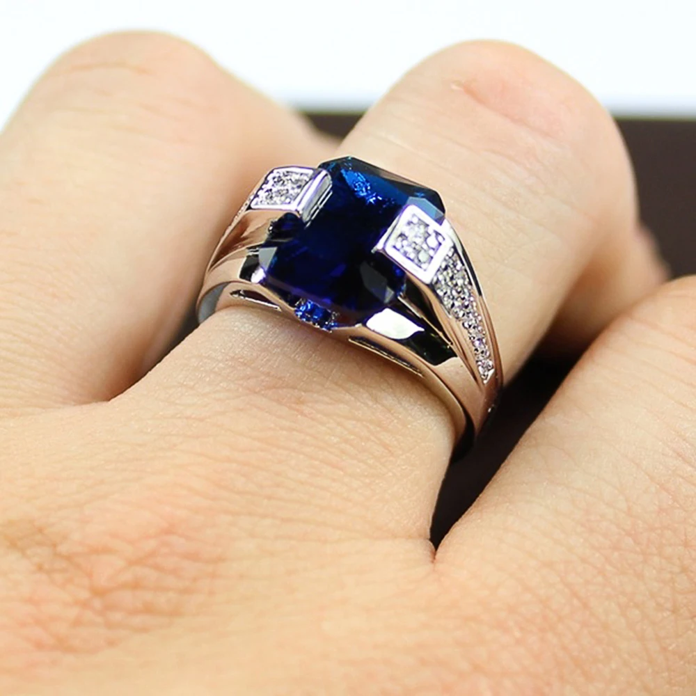 Huitan Luxury Deep Blue Solitaire Rings for Women Engagement Wedding Noble Female Finger Ring Gift Timeless Classic Jewelry