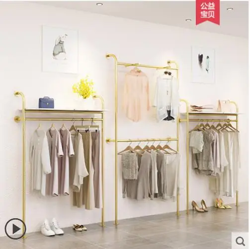 

Clothes store display rack clothes hanger wall hanging type clothes store special double layer display clothes hanger