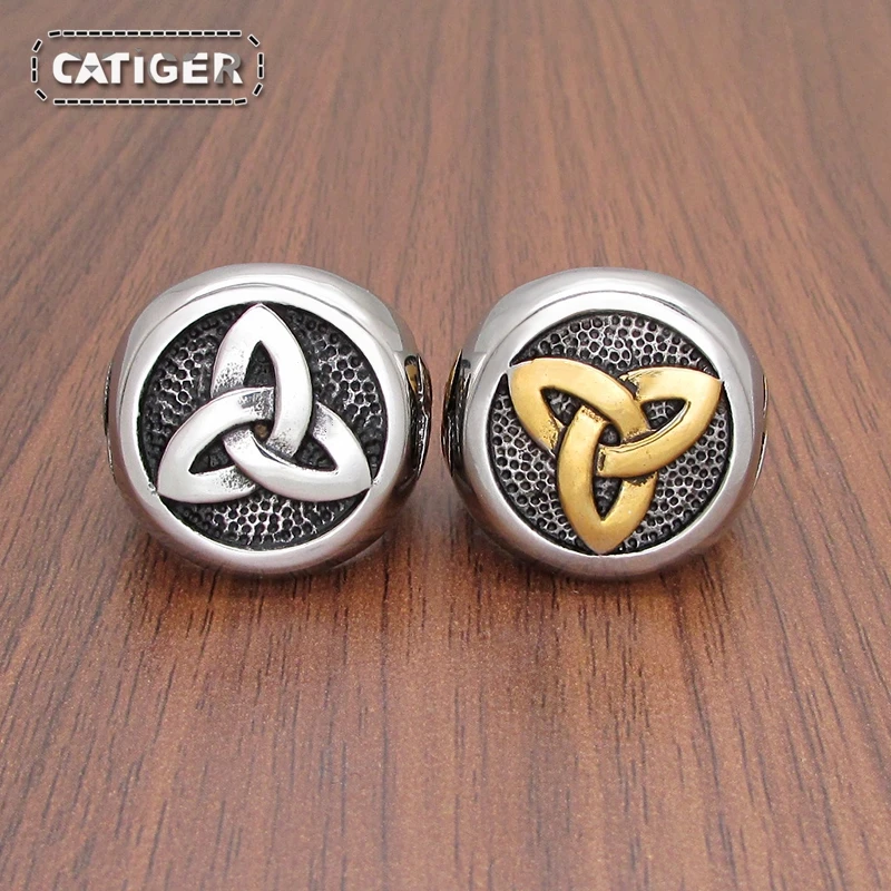 Viking Stainless Steel Celtics Knot Ring Golden Plated Nordic Trinity Wedding Rings Men\'s Band Promise Jewelry