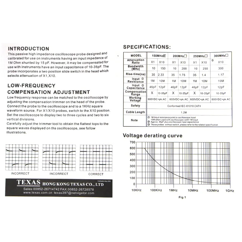 TEXAS150-2 oscilloscope probes For X1/X10 Probes Oscilloscope Test Leads DC-150MHz Oscilloscope Accessories