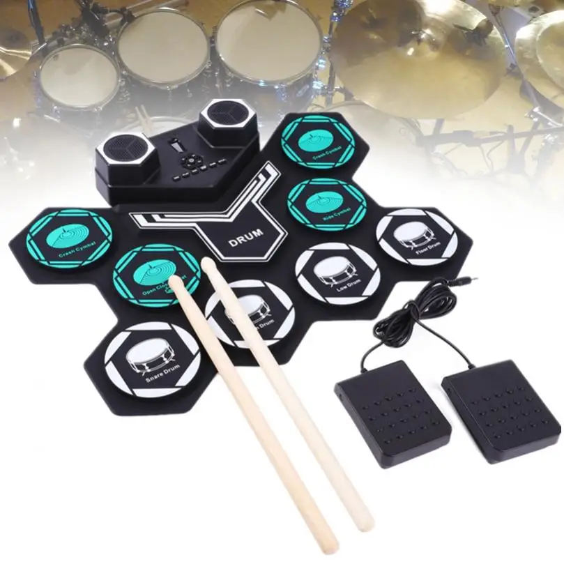 

Built-in Speakers Roll Up Electronic Drum Set 8 Silicon Pads MIDI Support Bluetooth-compatible with Built-in Lithium Battery