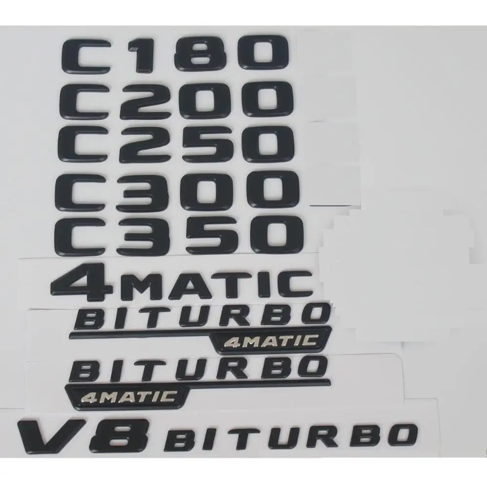 Black Letters Emblems For Mercedes Benz W205 C180 C200 C220 C230 C240 C250 C260 C280 C300 C320 C350 C400 C500 V8 BITURBO 4MATIC