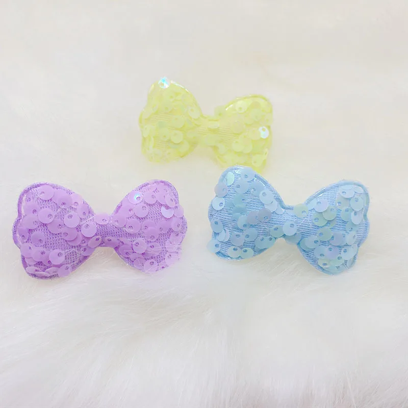 Glitter Paille tte Bow Pads, Patches Applikationen für Bastel kleidung, Näh zubehör, DIY Haarclip Zubehör, 6x3,5 cm, 30 teile/los