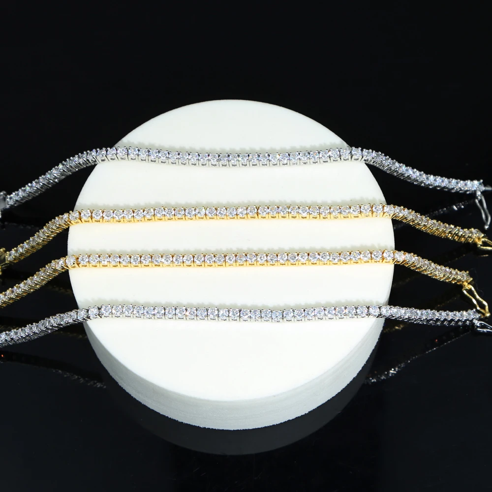 New Thin 3mm CZ 1 Row Shiny Tennis Chain Necklace Hip Hop Iced Out Bling Cubic Zircon Choker Jewelry Gold Color For Women Men