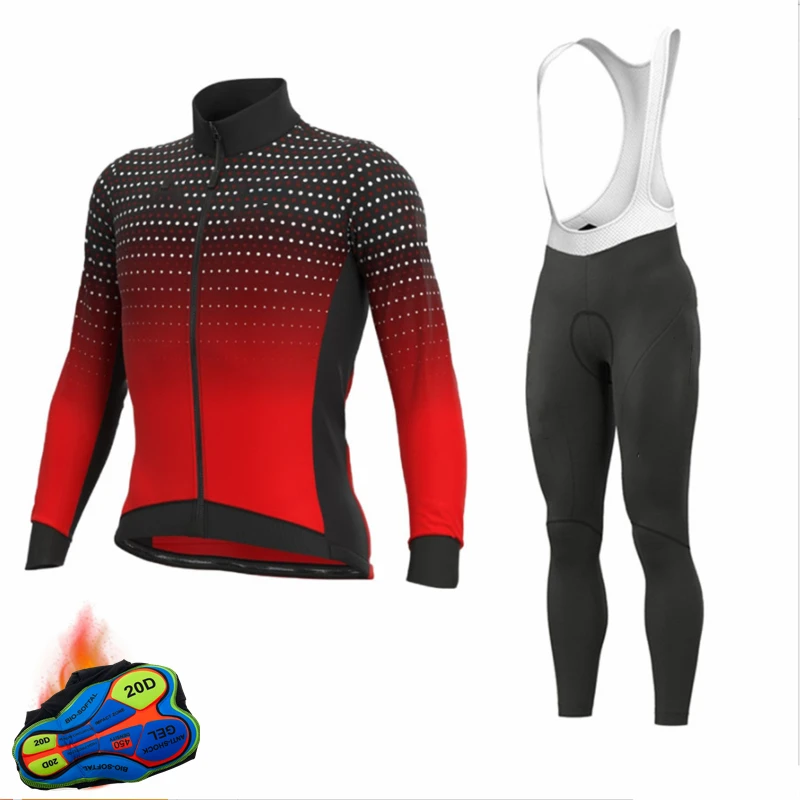 Winter Thermal Fleece Long Sleeve Cycling Jersey Set Bib Pants Ropa Ciclismo Bicycle Clothing MTB Bike Men Clothes Suit