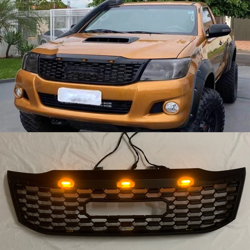 AUTO EXTERIOR PART MODIFIED FRONT ABS MESH MASK TRIMS COVER RACING GRILLE GRILLS FOR HILUX VIGO 2012 2013 2014  PICKUP CAR