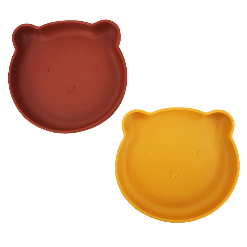 Chenkai 5pcs 4 Color Silicone Baby Bear Shape Dinner Plate Infant Tableware Waterproof Feeding Food Bowl Shatter-Resistant Plate