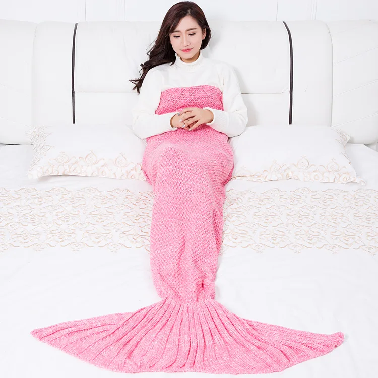 1PC Knitted Mermaid Tail Blanket Crochet Sleeping Bag Fish Scale Multicolor Knitted Cashmere TV Sofa Blanket Birthday QA 161