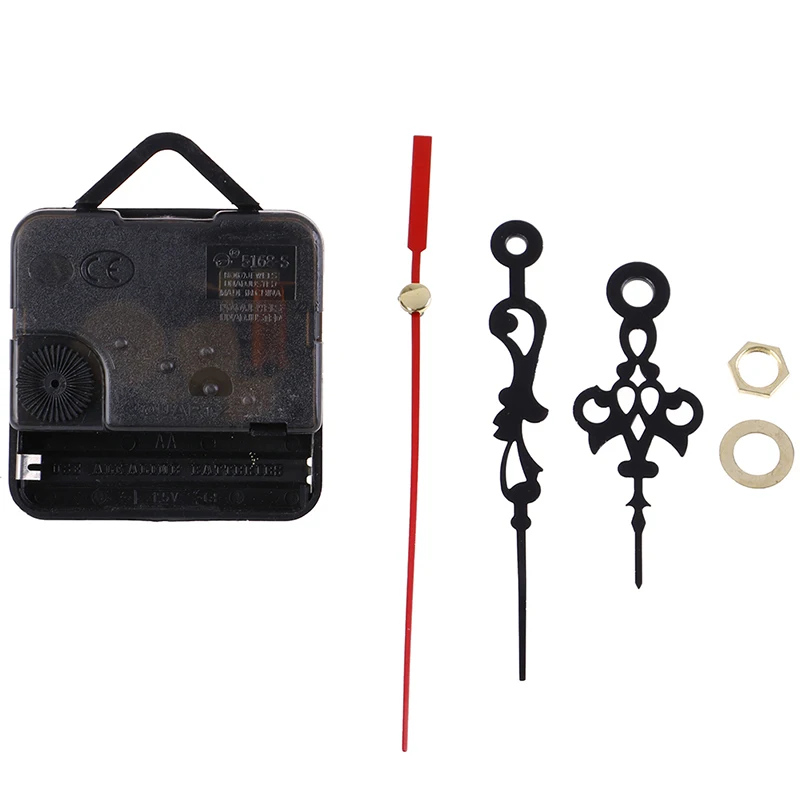 Horloge murale silencieuse, 1 ensemble, mouvement d'aiguille à Quartz, mains noires et rouges, pièce de rechange, Kit de réparation, ensemble d'outils, mécanisme d'horloge