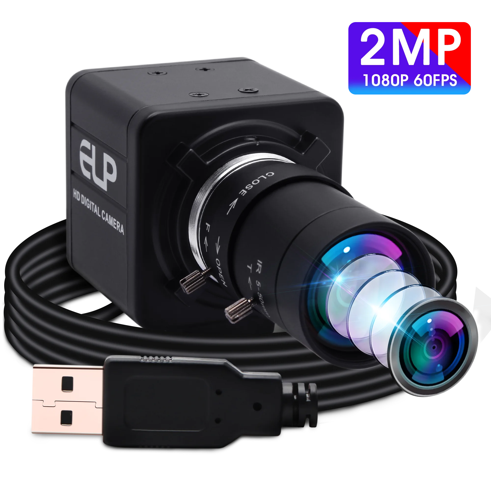 ELP High Speed Camera 260fps 120fps 60fps 1080p 720p  Manual Zoom Webcam OV4689 UVC Plug Play PC USB Camera for Motion Video