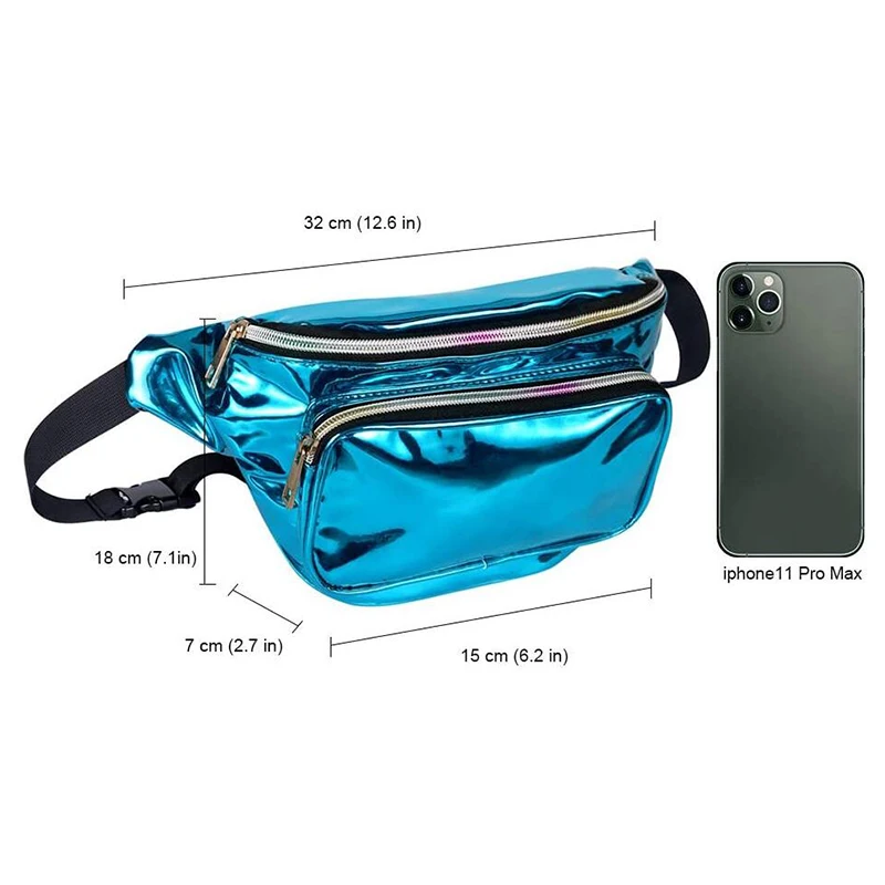 Geestock Fashion Waist Bag Women PVC Adjustable Fanny Pack Holographic Bag for Travel, Party, Hiking Running, Shopper Waist Pack