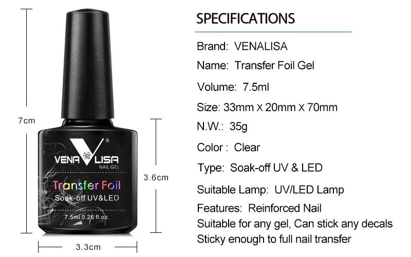 Venalisa Nagelfolien-Klebegel für starke Haftung von Nagelkunst-Aufklebern, ablösbarer LED-Gel-Lack, kompatibles Nagelkunst-Transfergel – Detail 3