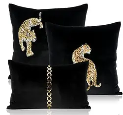 gold leapord pattern black velvet pillowcase embroidery cushion cover metal belt