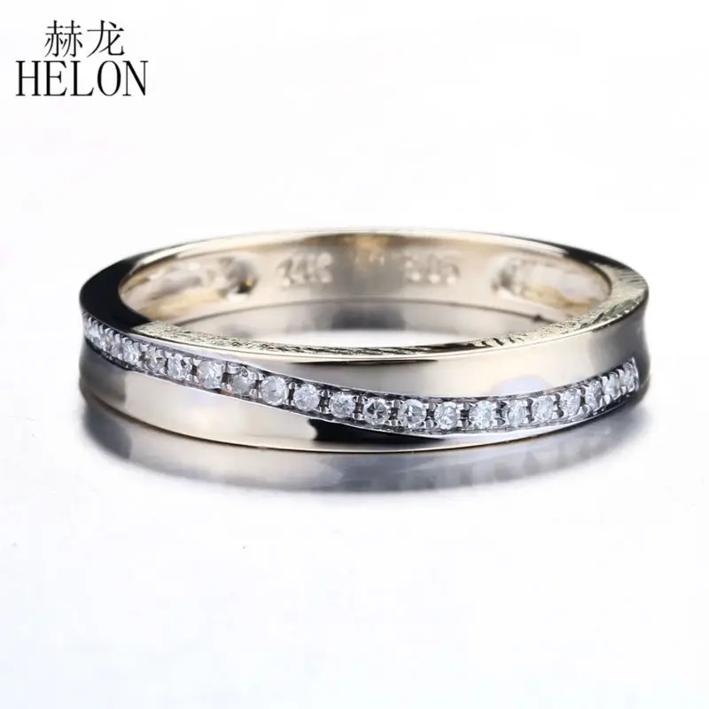 HELON Solid 14k Yellow Gold Half Eternal 0.15CT Natural Diamond Wedding Ring Band Engagement Anniversary Ring Women Fine Jewelry