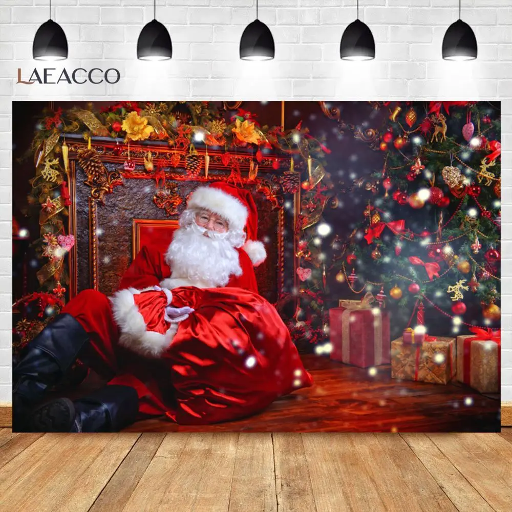 Christmas Backgrounds Photography Pine Gift Santa Clause Party Fireplace Photographic Backdrop Photo Backdrop For Photo Studio