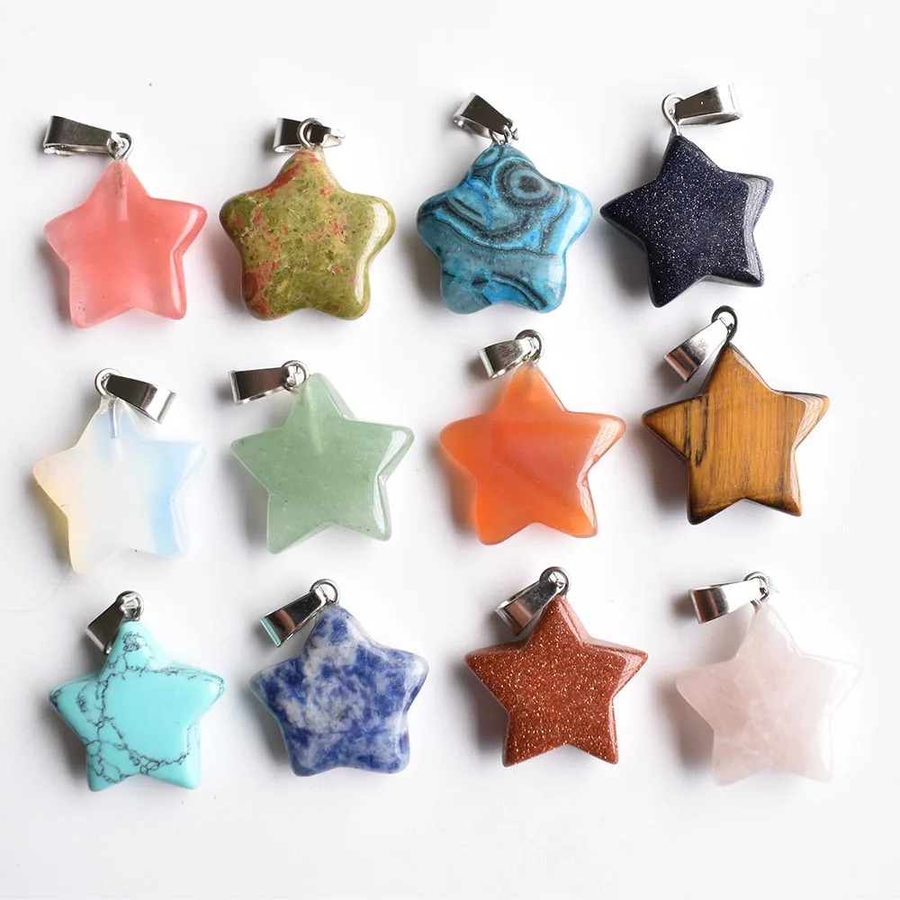 2020 Hot selling fashion Assorted natural stone mixed star charms pendants for DIY jewelry making 12pcs/lot Wholesale free