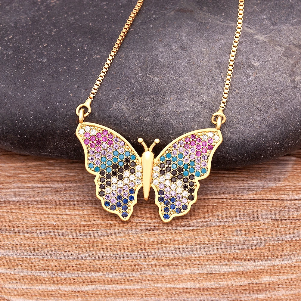 Charm Luxury 12 Styles Butterfly Pendant Chain Necklaces For Women Girl Gold Plated Copper Zircon Jewelry Trendy Party Gifts